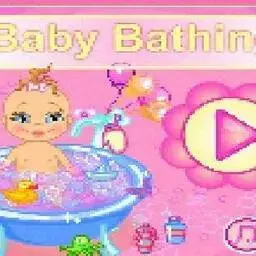 這是一張幫嬰兒洗澡的遊戲內容圖片
