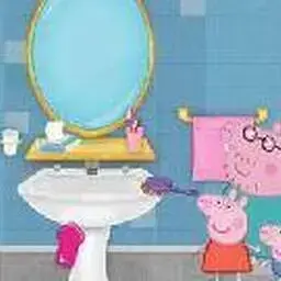 這是一張粉紅小豬清理洗手間的遊戲內容圖片